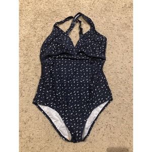 MAMA-LICIOUS size S One Piece MATERNITY Bathing Swim Suit NAVY BLUE & WHITE Z22